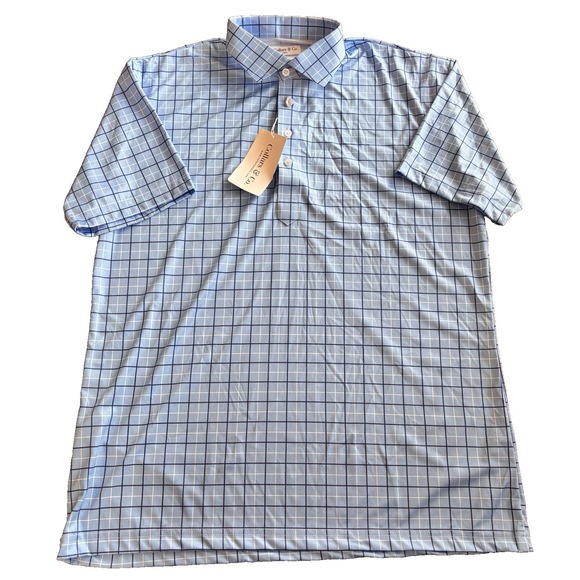 Collars And Co Polo Shirt Mens Large Blue White Plaid Stretch Office Casual - Picture 3 of 7